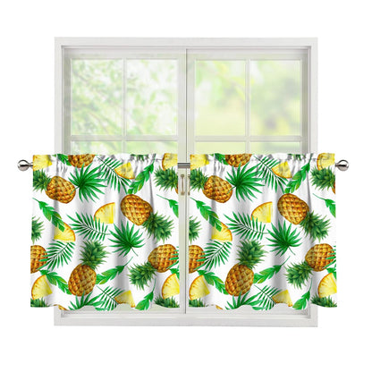 White Watercolor Pineapple Pattern Print Tier Curtains