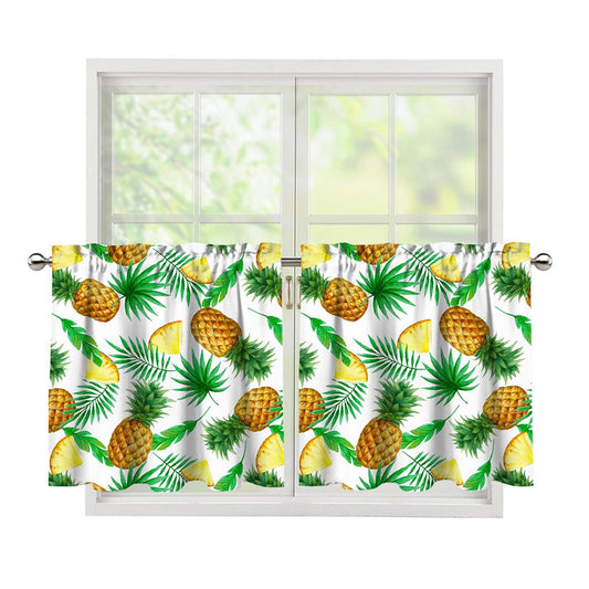 White Watercolor Pineapple Pattern Print Tier Curtains