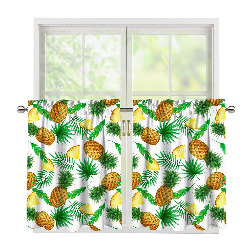 White Watercolor Pineapple Pattern Print Tier Curtains