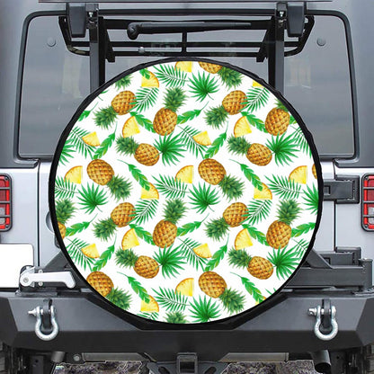 White Watercolor Pineapple Pattern Print Tire Cover