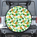 White Watercolor Pineapple Pattern Print Tire Cover