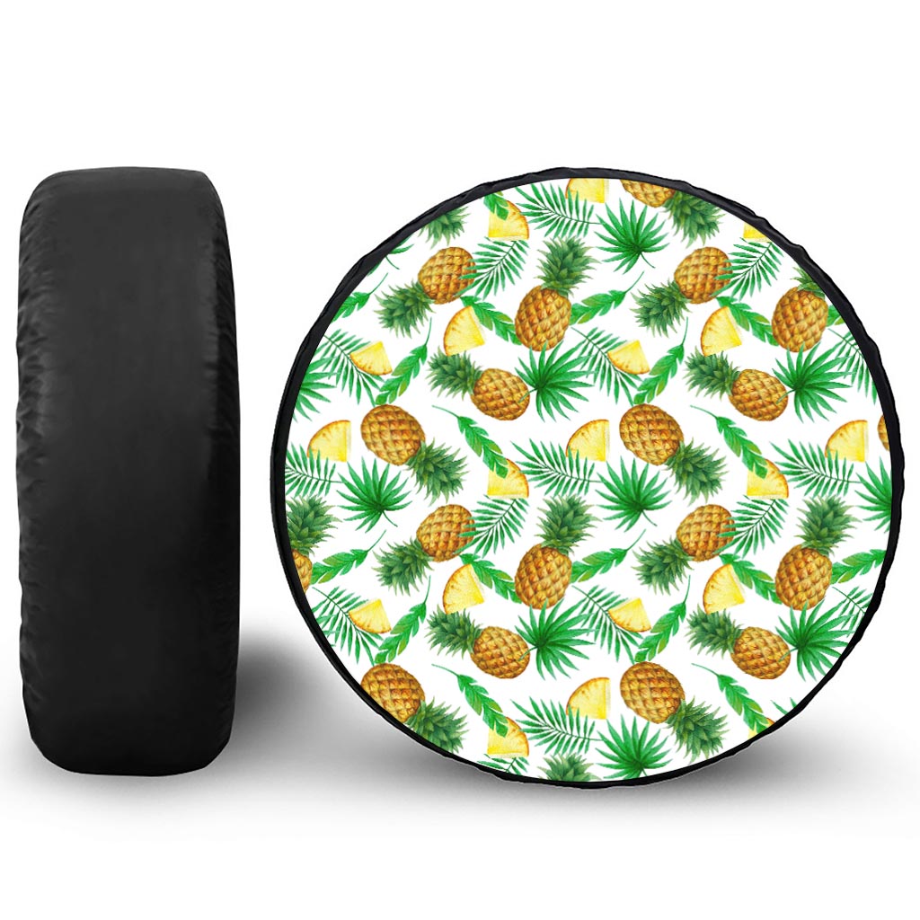 White Watercolor Pineapple Pattern Print Tire Cover