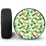 White Watercolor Pineapple Pattern Print Tire Cover