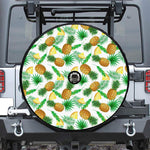 White Watercolor Pineapple Pattern Print Tire Cover With Camera Hole