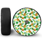 White Watercolor Pineapple Pattern Print Tire Cover With Camera Hole