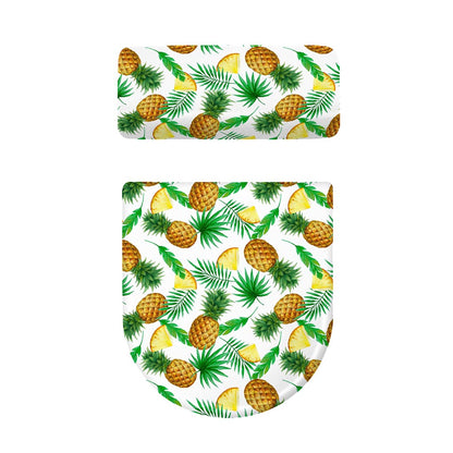 White Watercolor Pineapple Pattern Print Toilet Lid And Tank Cover Set