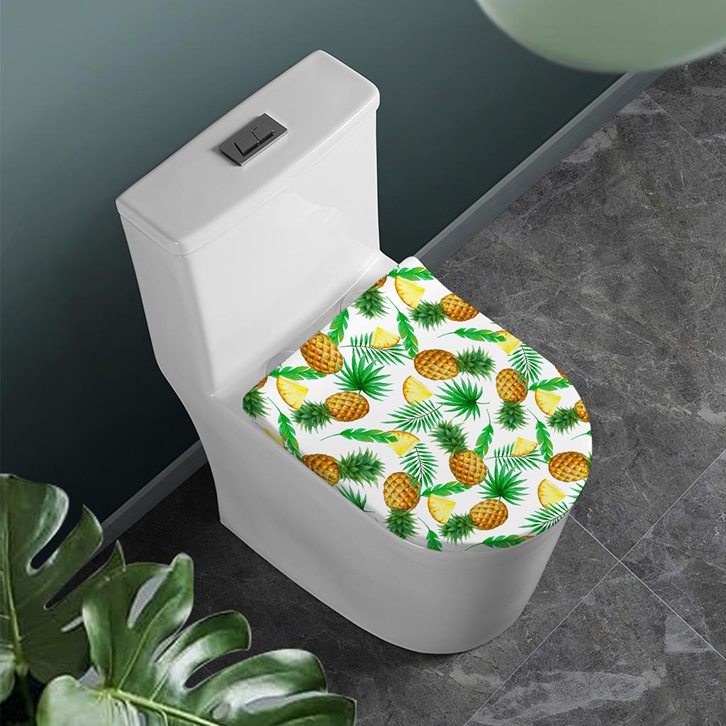 White Watercolor Pineapple Pattern Print Toilet Lid Cover