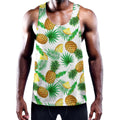 White Watercolor Pineapple Pattern Print Men's Workout Tank Top