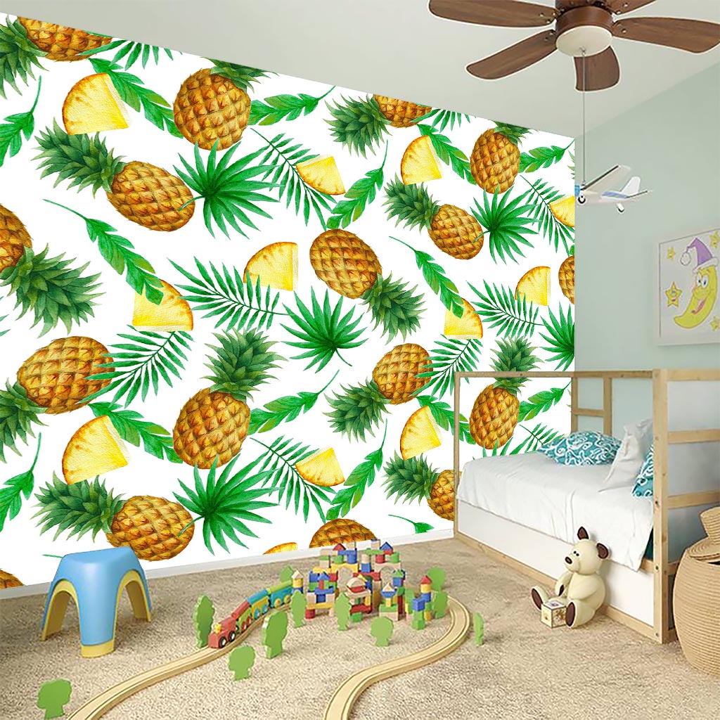 White Watercolor Pineapple Pattern Print Wall Sticker