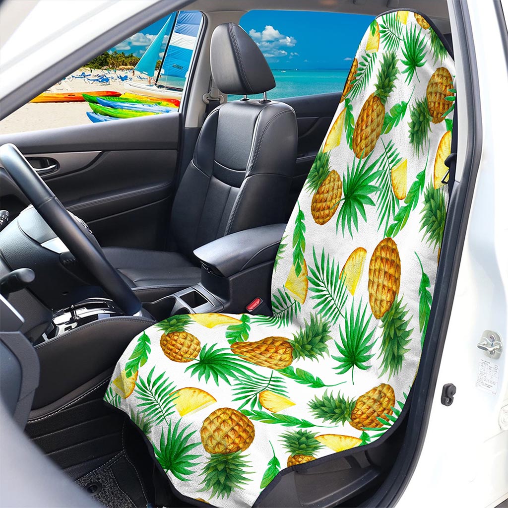White Watercolor Pineapple Pattern Print Waterproof Car Seat Cover