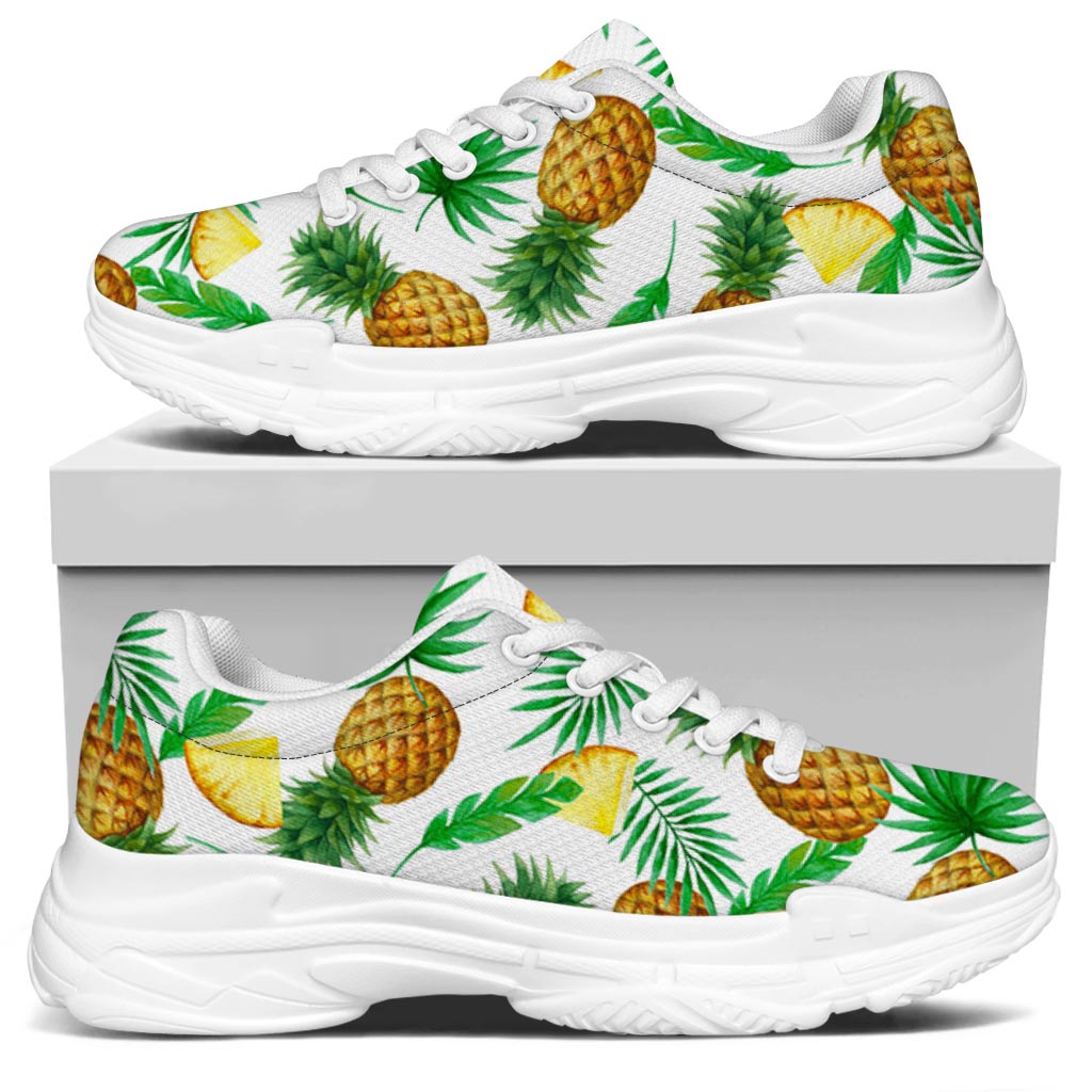 White Watercolor Pineapple Pattern Print White Chunky Shoes