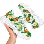 White Watercolor Pineapple Pattern Print White Chunky Shoes
