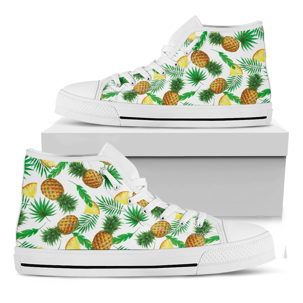 White Watercolor Pineapple Pattern Print White High Top Sneakers