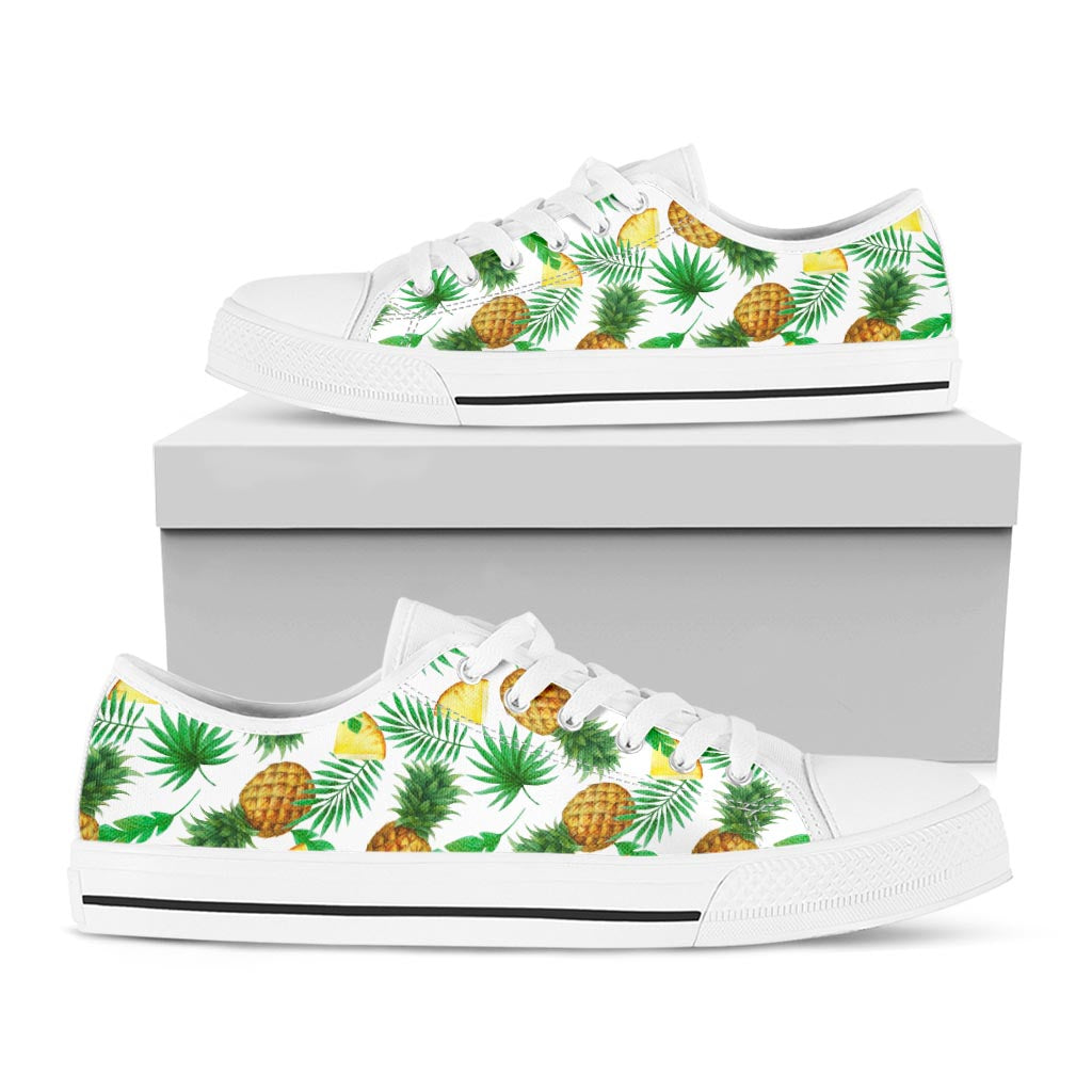 White Watercolor Pineapple Pattern Print White Low Top Sneakers