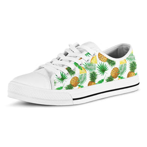 White Watercolor Pineapple Pattern Print White Low Top Sneakers