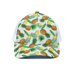 White Watercolor Pineapple Pattern Print White Mesh Trucker Cap