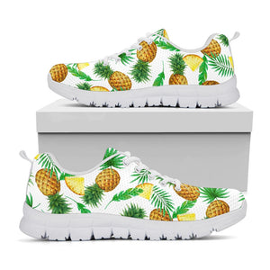 White Watercolor Pineapple Pattern Print White Running Shoes