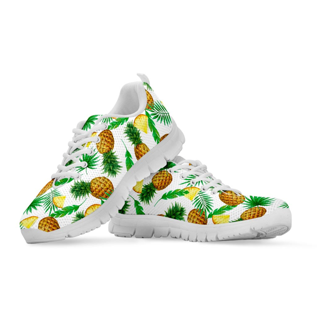 White Watercolor Pineapple Pattern Print White Running Shoes