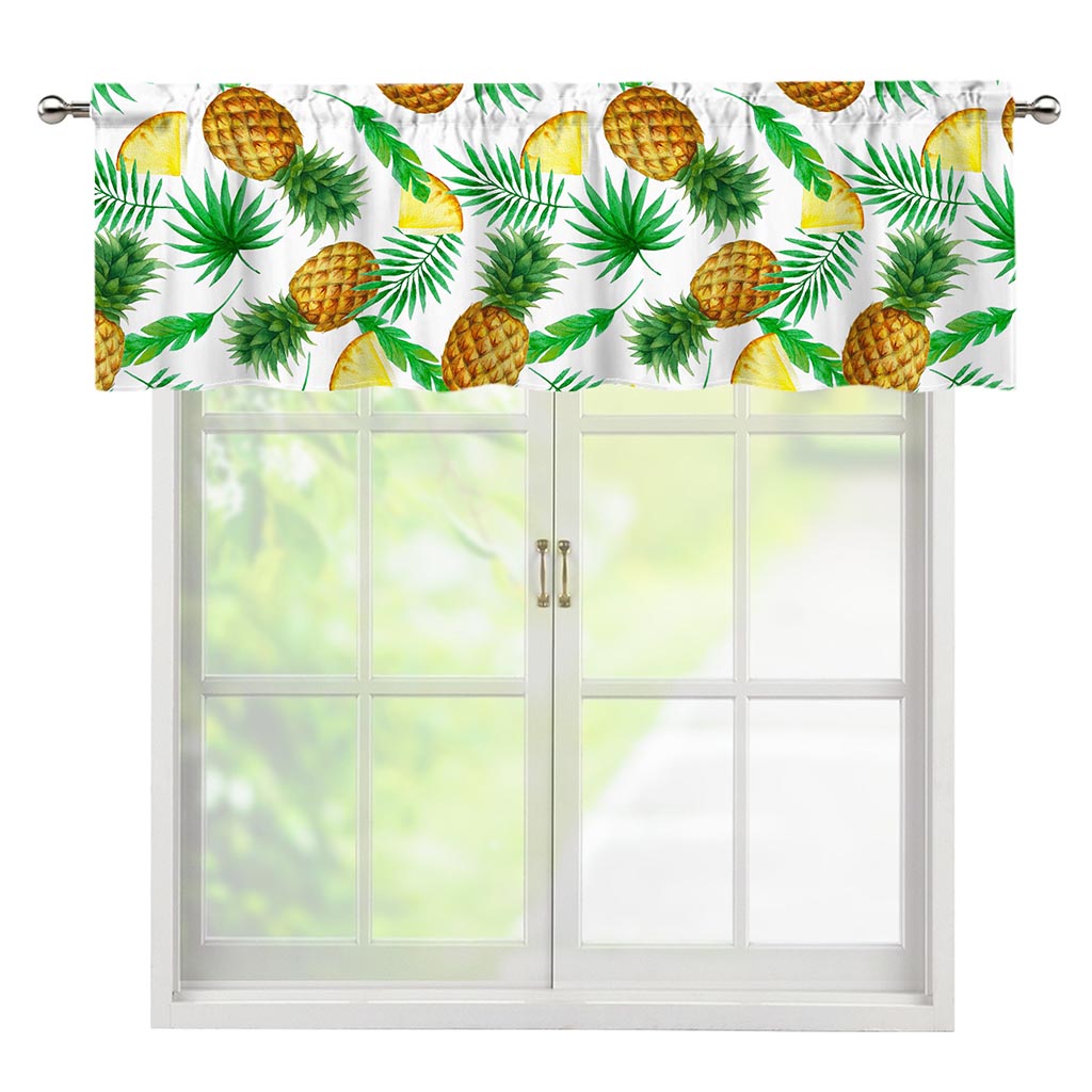 White Watercolor Pineapple Pattern Print Window Valance