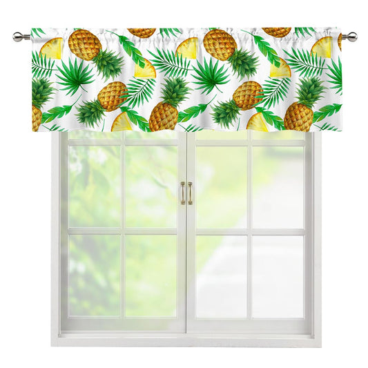 White Watercolor Pineapple Pattern Print Window Valance