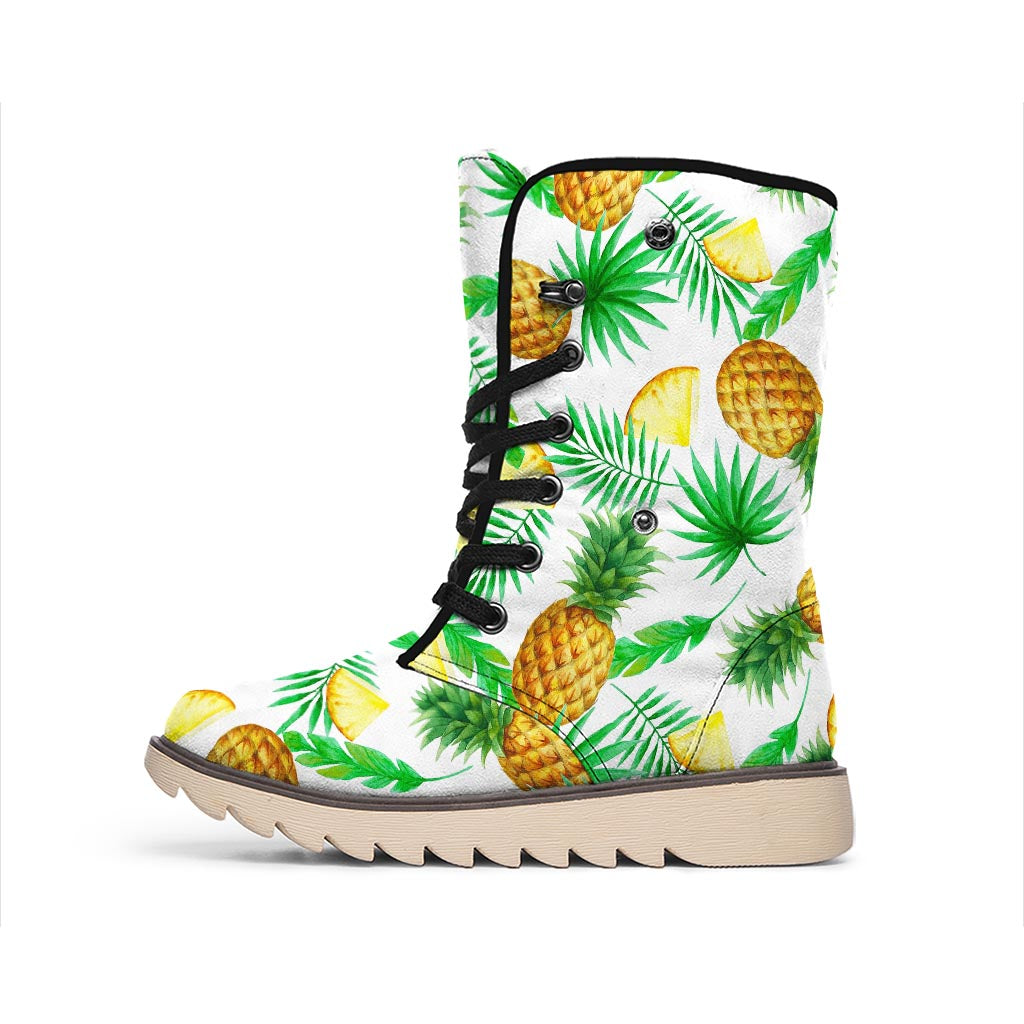 White Watercolor Pineapple Pattern Print Winter Boots