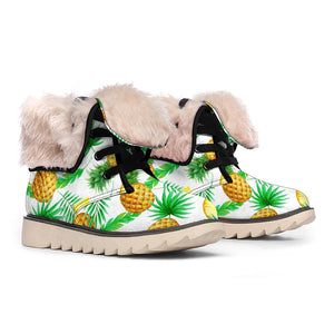 White Watercolor Pineapple Pattern Print Winter Boots