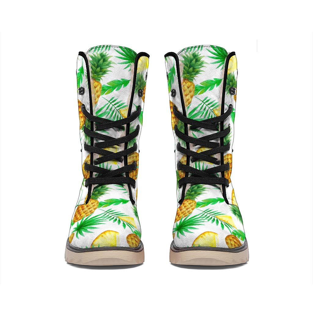 White Watercolor Pineapple Pattern Print Winter Boots