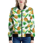 White Watercolor Pineapple Pattern Print Women's Bomber Jacket