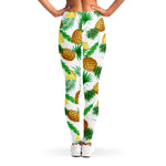 White Watercolor Pineapple Pattern Print Women's Leggings