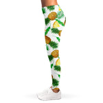 White Watercolor Pineapple Pattern Print Women's Leggings