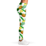 White Watercolor Pineapple Pattern Print Women's Leggings