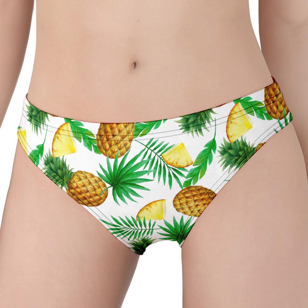 White Watercolor Pineapple Pattern Print Women's Panties