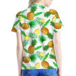White Watercolor Pineapple Pattern Print Women's Polo Shirt