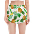White Watercolor Pineapple Pattern Print Women's Split Running Shorts