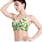 White Watercolor Pineapple Pattern Print Women's Sports Bra