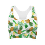 White Watercolor Pineapple Pattern Print Women's Sports Bra