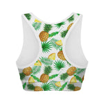 White Watercolor Pineapple Pattern Print Women's Sports Bra