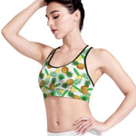 White Watercolor Pineapple Pattern Print Women's Sports Bra