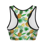 White Watercolor Pineapple Pattern Print Women's Sports Bra