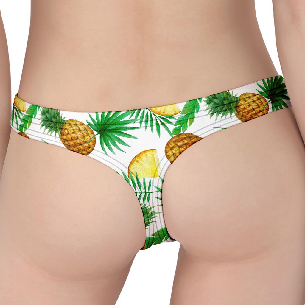 White Watercolor Pineapple Pattern Print Women's Thong