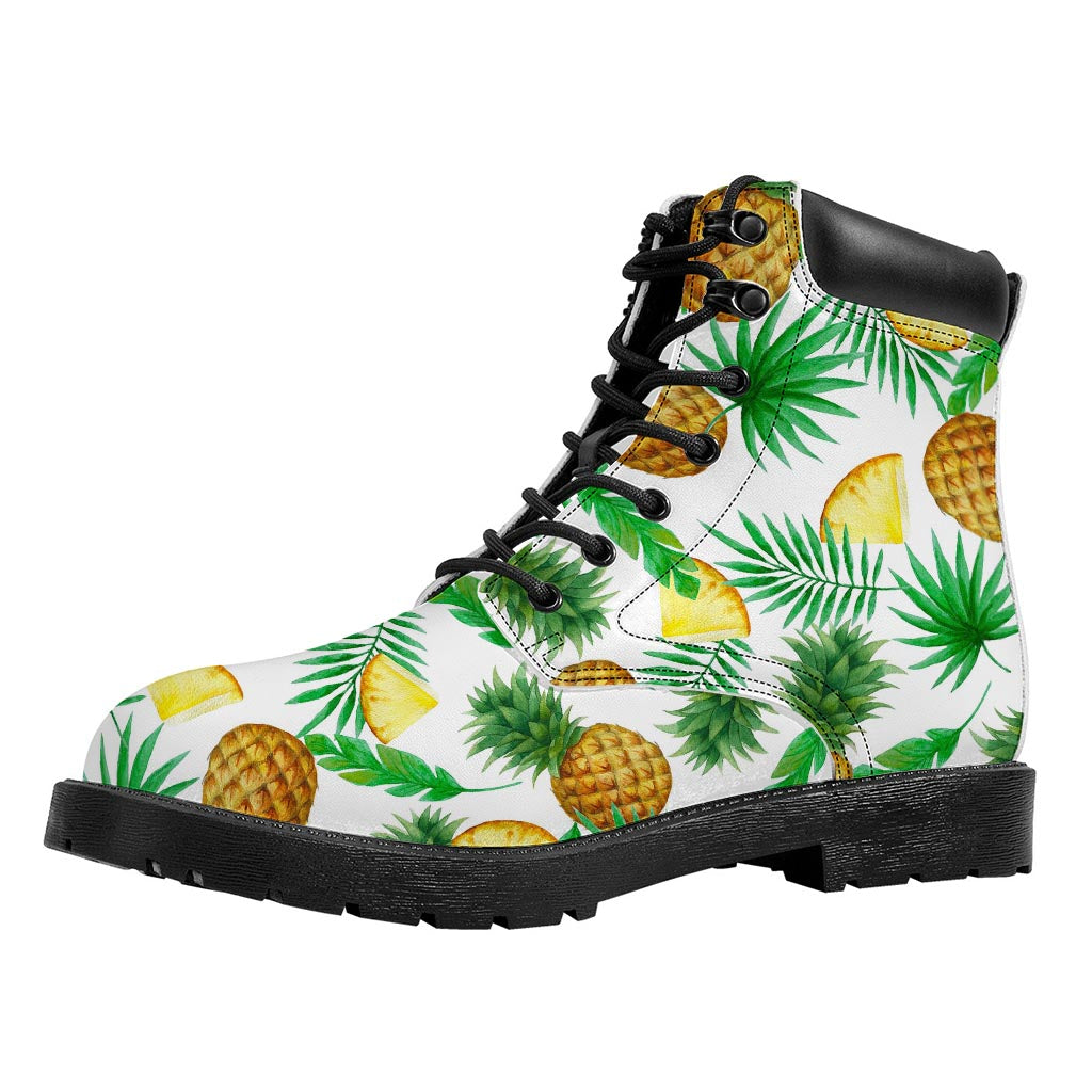 White Watercolor Pineapple Pattern Print Work Boots