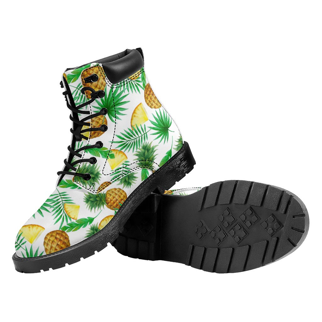 White Watercolor Pineapple Pattern Print Work Boots