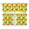 White Watercolor Sunflower Pattern Print 3 Piece Kitchen Curtains
