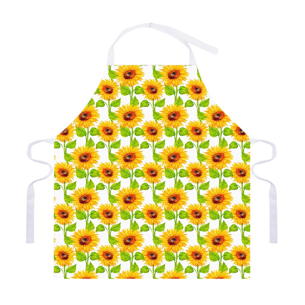 White Watercolor Sunflower Pattern Print Adjustable Apron