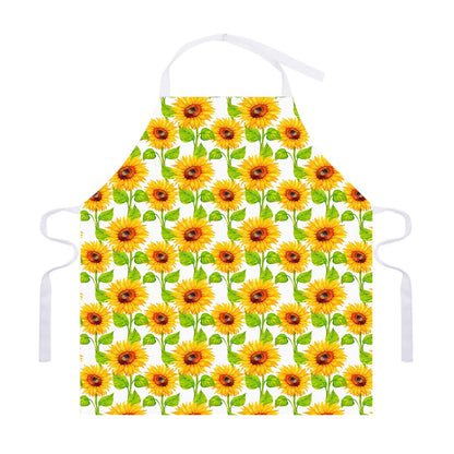 White Watercolor Sunflower Pattern Print Adjustable Apron