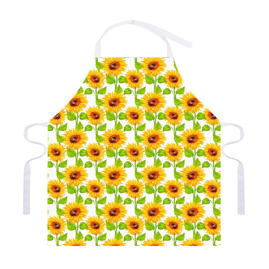 White Watercolor Sunflower Pattern Print Adjustable Apron