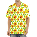 White Watercolor Sunflower Pattern Print Aloha Shirt