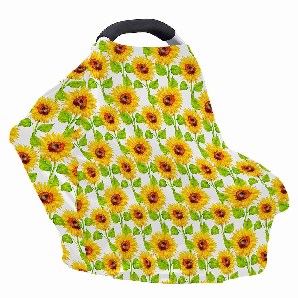 White Watercolor Sunflower Pattern Print Baby Seat Cover