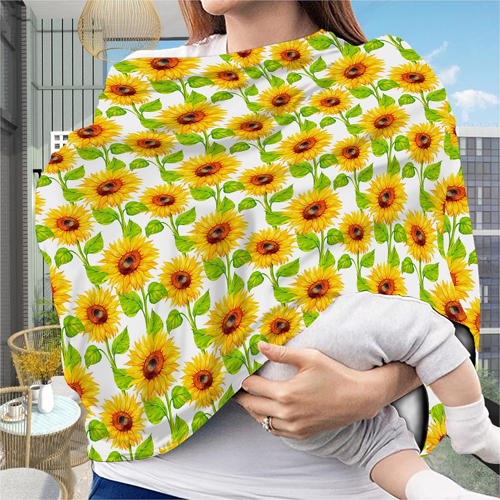 White Watercolor Sunflower Pattern Print Baby Seat Cover