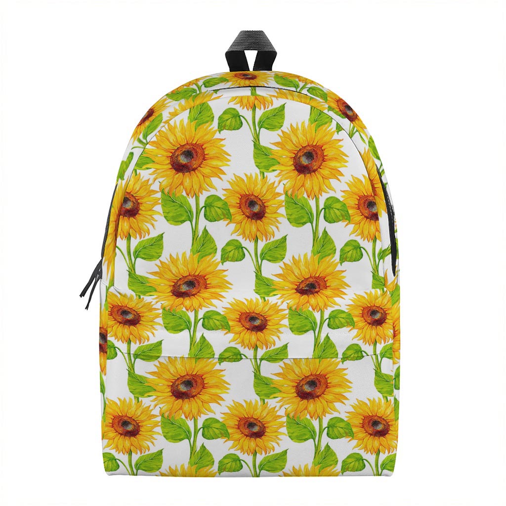 White Watercolor Sunflower Pattern Print Backpack